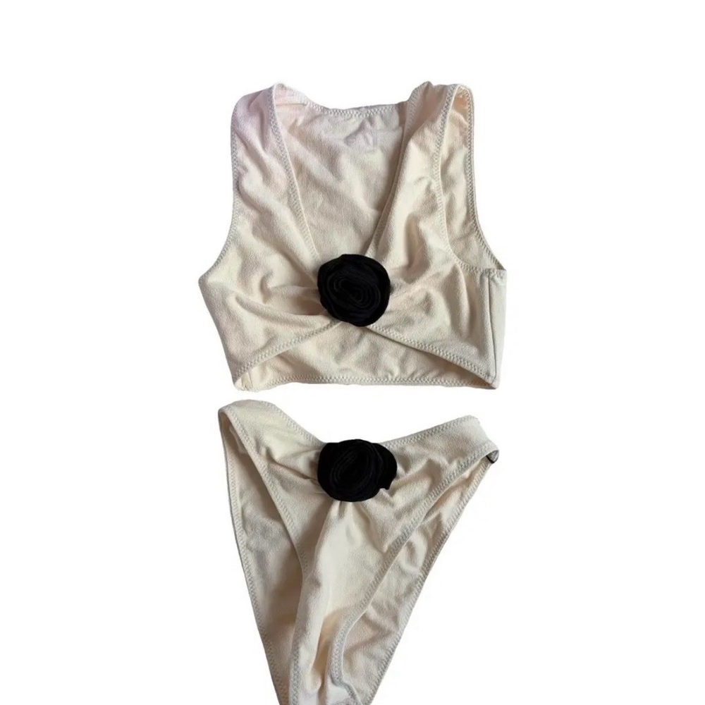Cream Floral Accent Bikini Set - Women Swim Bikini